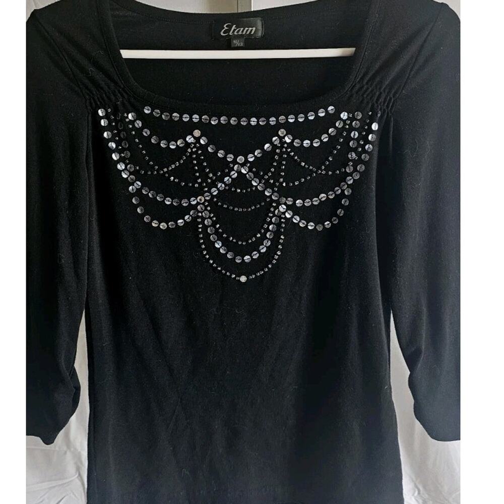 Etam Black Blouse With Rhinestones Size XS
